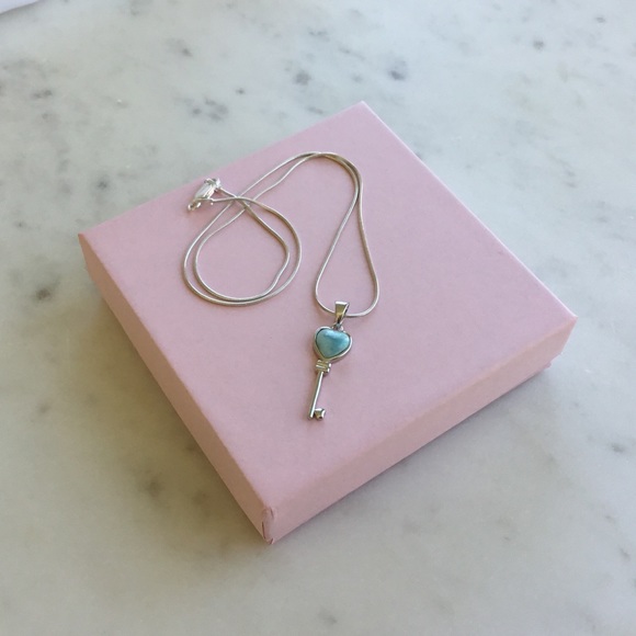 Natural Larimar Key Sterling Silver Necklace - Picture 5 of 16